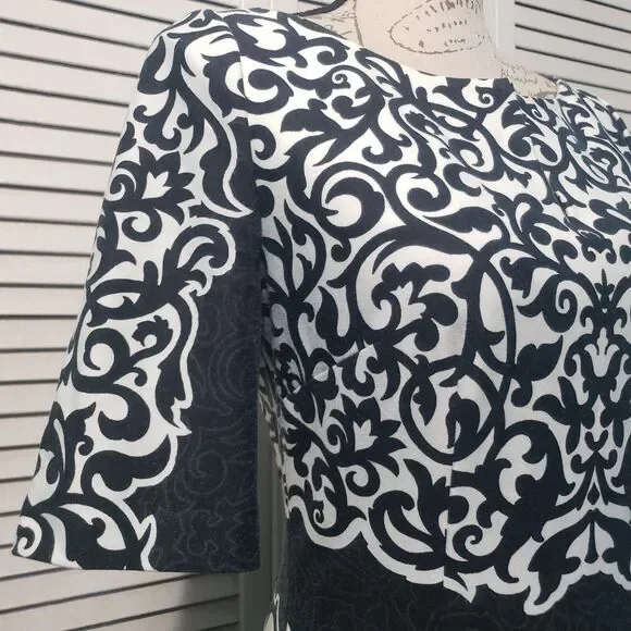 Laundry By Shelli Segal Dress Women's Size 6 Black White Short Sleeve Floral - Picture 3 of 15